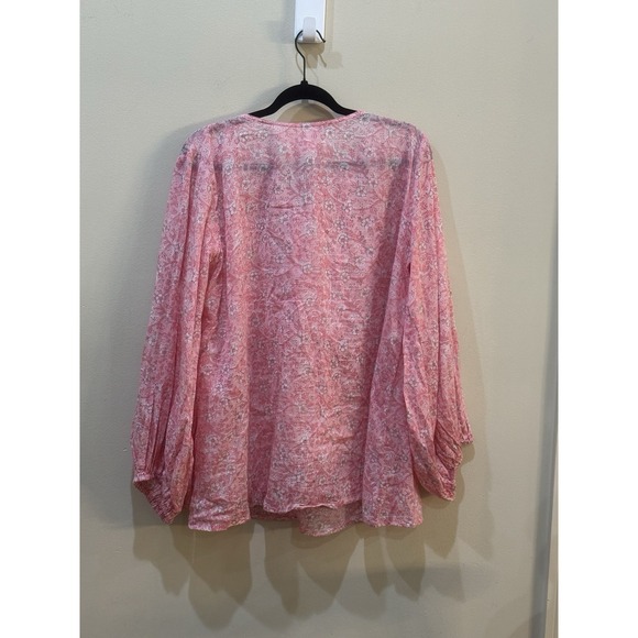 Emerson Fry India‎ Collection Pink Floral Block Print Bardot Peasant Top Large - Picture 5 of 12